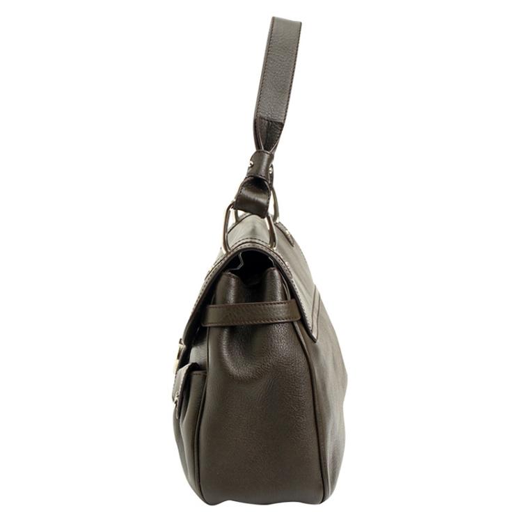 Pre Owned Salvatore Ferragamo Khaki Leather Shoulder Bag