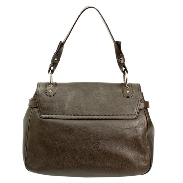 Pre Owned Salvatore Ferragamo Khaki Leather Shoulder Bag