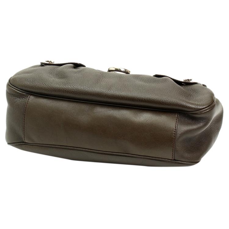 Pre Owned Salvatore Ferragamo Khaki Leather Shoulder Bag