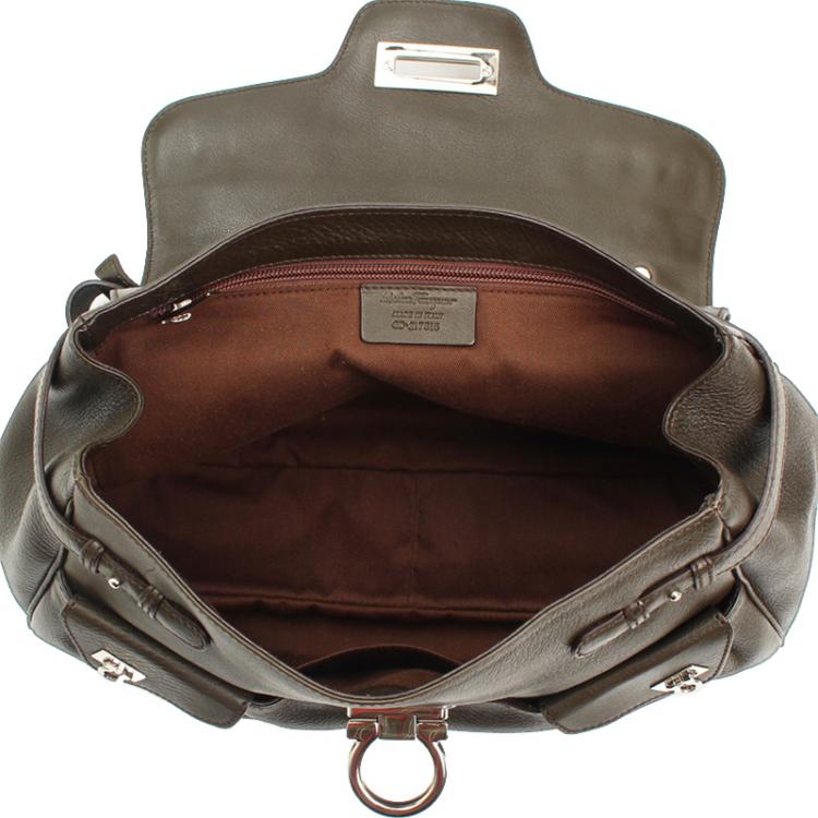 Pre Owned Salvatore Ferragamo Khaki Leather Shoulder Bag