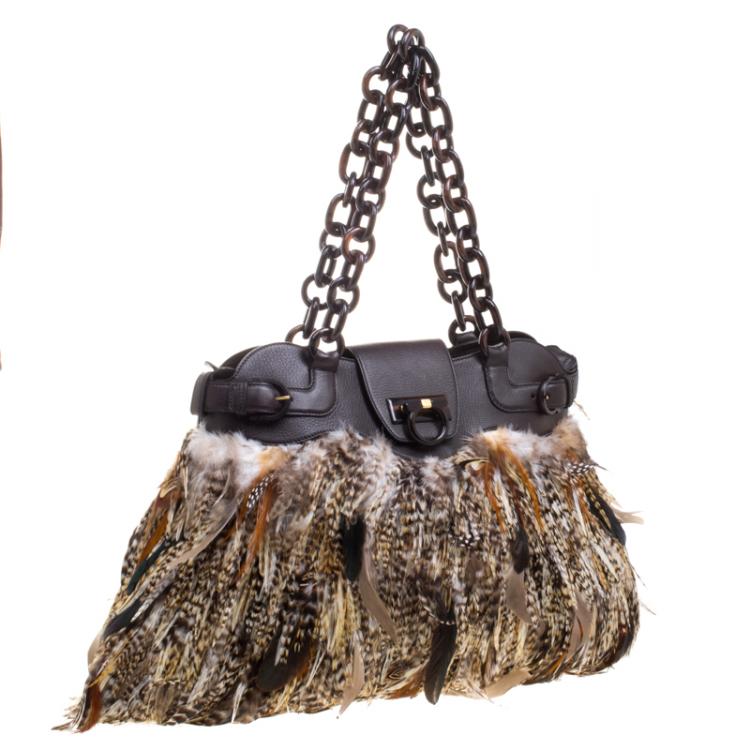 Pre Owned Salvatore Ferragamo Multicolor Pheasant Feather Bag