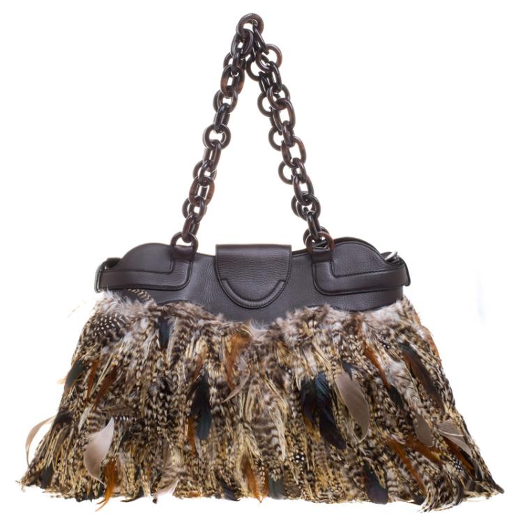 Pre Owned Salvatore Ferragamo Multicolor Pheasant Feather Bag