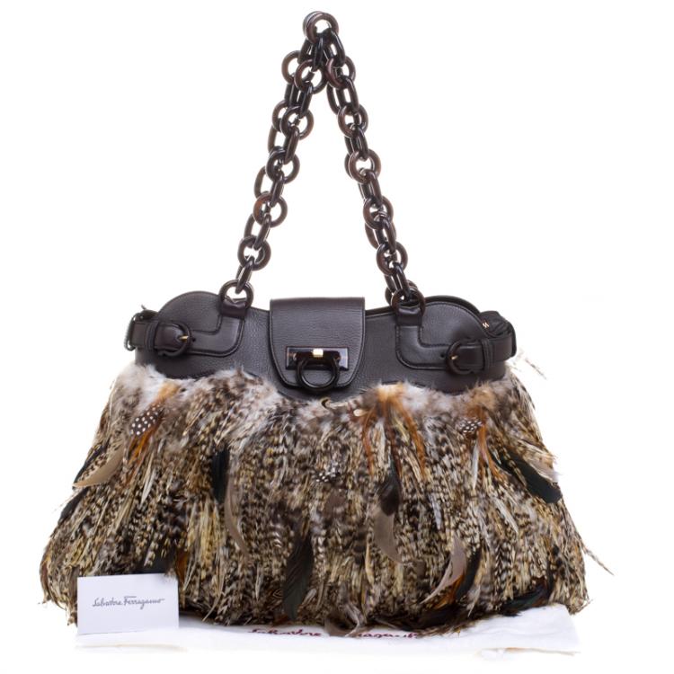Pre Owned Salvatore Ferragamo Multicolor Pheasant Feather Bag