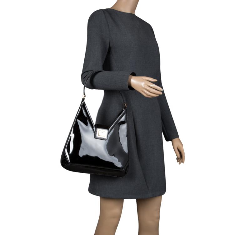 Pre Owned Salvatore Ferragamo Black Patent Leather Shoulder Bag