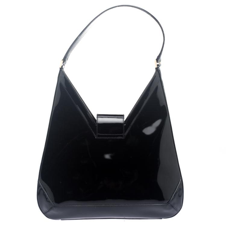 Pre Owned Salvatore Ferragamo Black Patent Leather Shoulder Bag