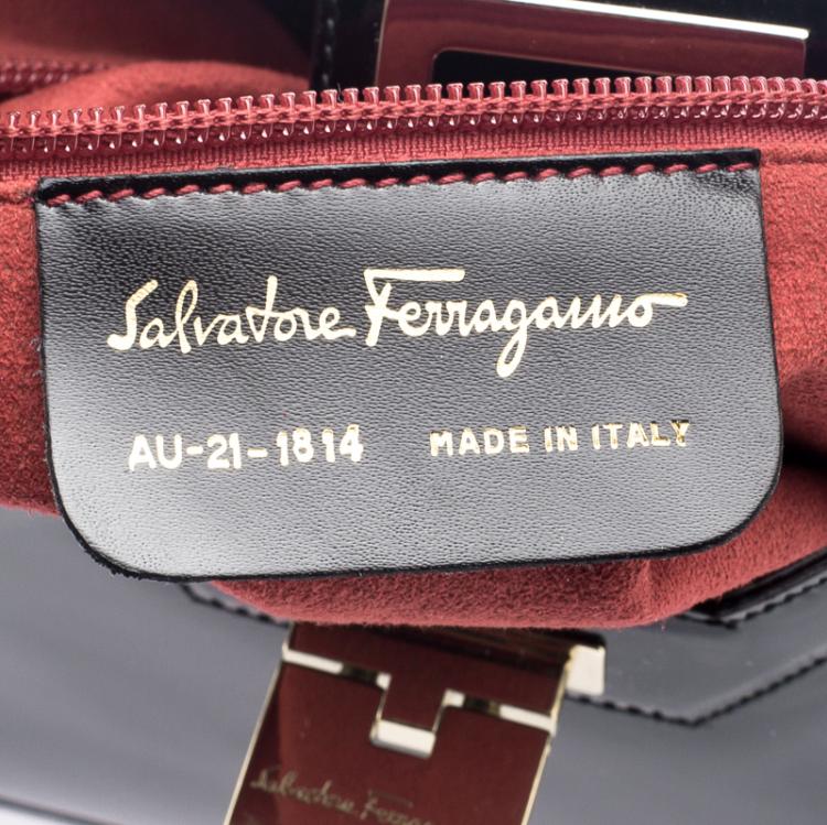 Pre Owned Salvatore Ferragamo Black Patent Leather Shoulder Bag