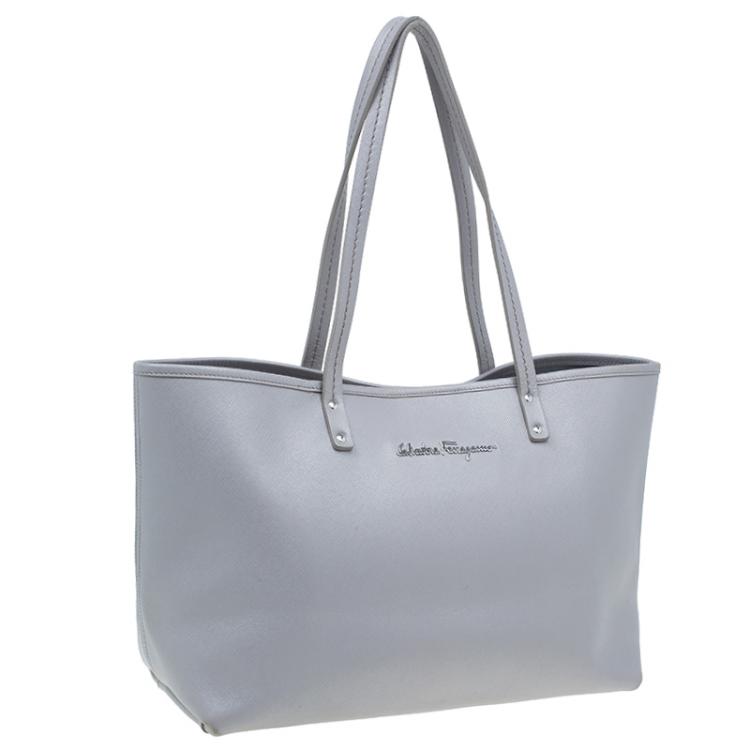 Pre Owned Salvatore Ferragamo Grey Leather Shopper Tote