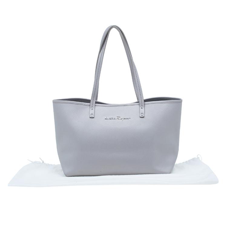 Pre Owned Salvatore Ferragamo Grey Leather Shopper Tote