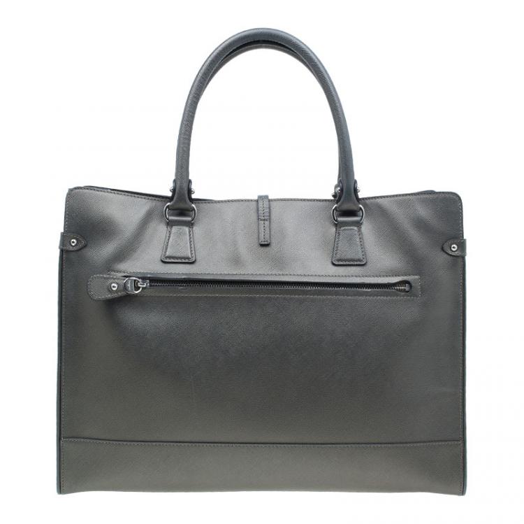 Pre Owned Salvatore Ferragamo Metallic Grey Leather Large Briana Tote