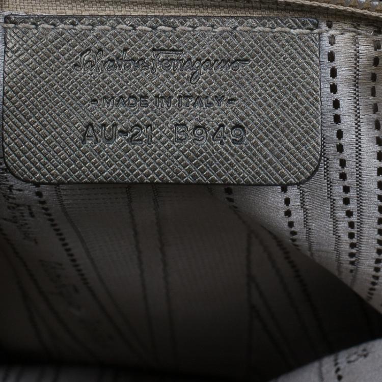 Pre Owned Salvatore Ferragamo Metallic Grey Leather Large Briana Tote