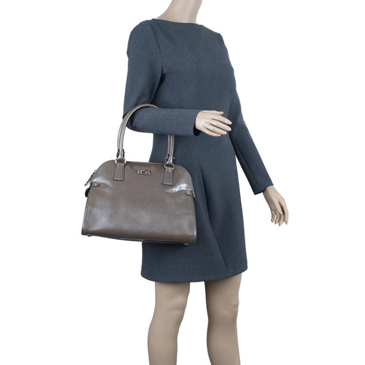 Pre Owned Salvatore Ferragamo Silver Patent Leather Satchel Bag