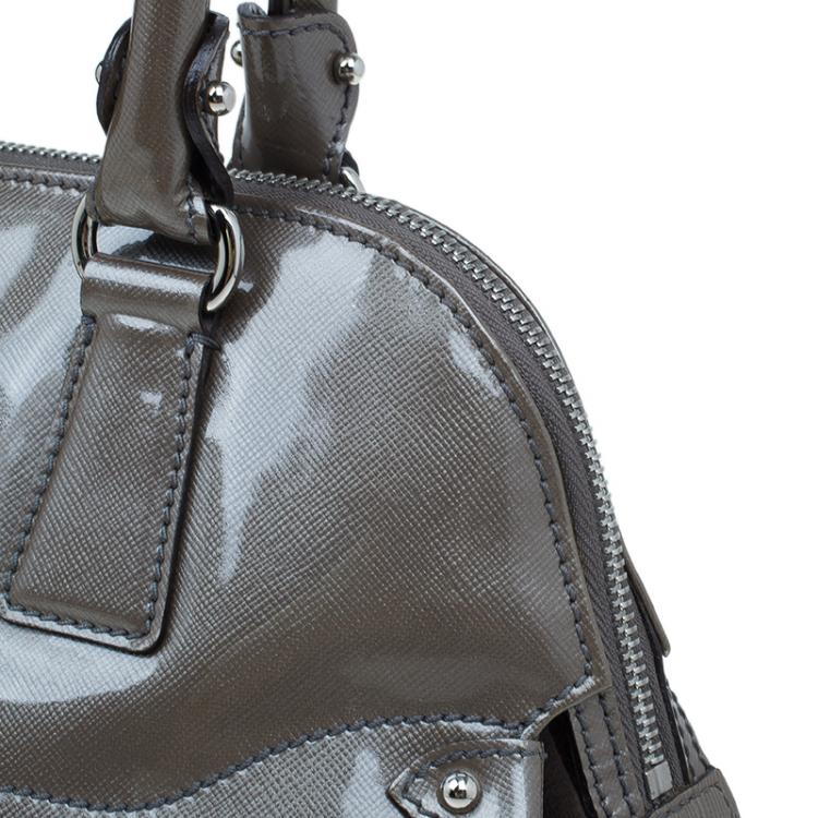 Pre Owned Salvatore Ferragamo Silver Patent Leather Satchel Bag