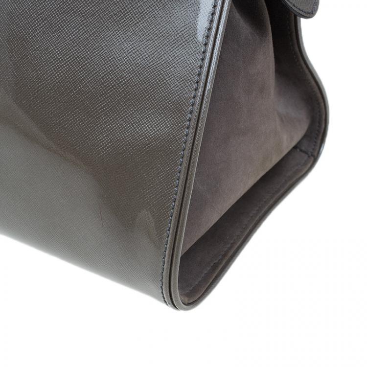 Pre Owned Salvatore Ferragamo Silver Patent Leather Satchel Bag
