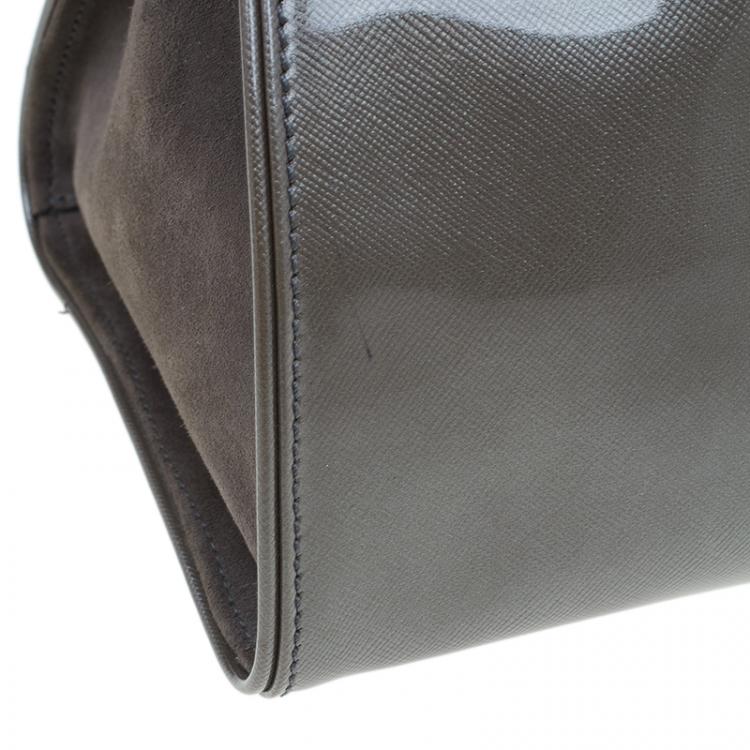 Pre Owned Salvatore Ferragamo Silver Patent Leather Satchel Bag