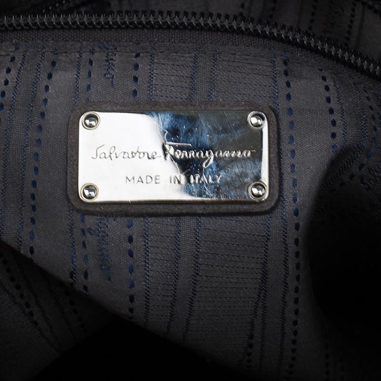 Pre Owned Salvatore Ferragamo Silver Patent Leather Satchel Bag