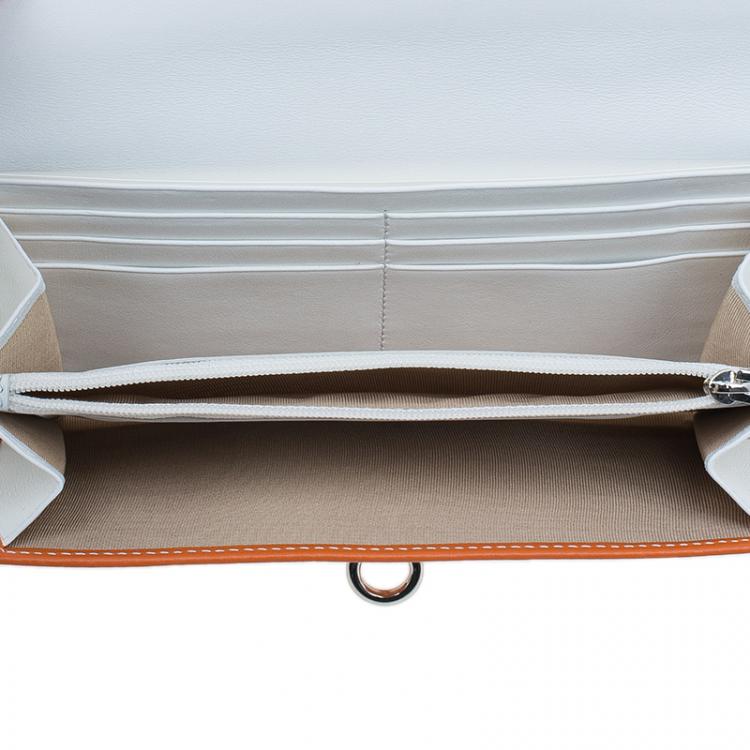 Pre Owned Salvatore Ferragamo Orange and White Leather Gancio Bar Continental Wallet