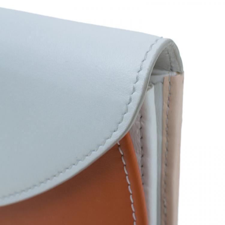 Pre Owned Salvatore Ferragamo Orange and White Leather Gancio Bar Continental Wallet