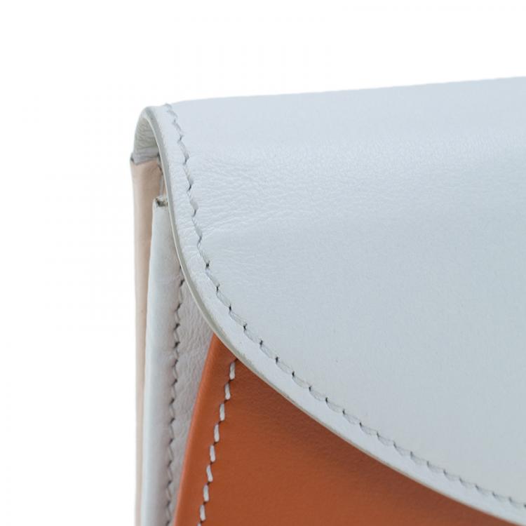 Pre Owned Salvatore Ferragamo Orange and White Leather Gancio Bar Continental Wallet