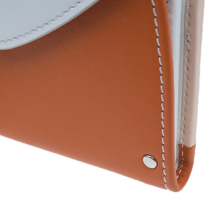Pre Owned Salvatore Ferragamo Orange and White Leather Gancio Bar Continental Wallet