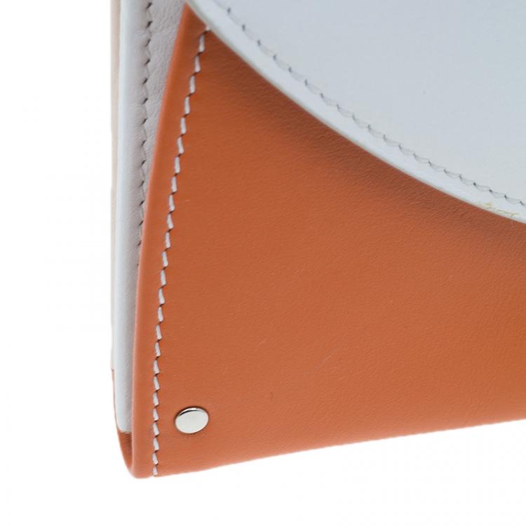 Pre Owned Salvatore Ferragamo Orange and White Leather Gancio Bar Continental Wallet