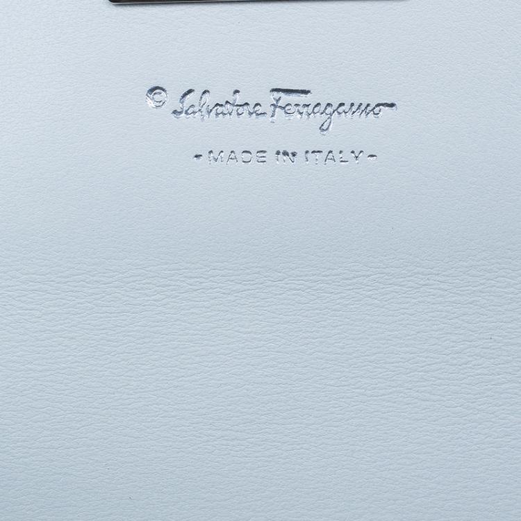 Pre Owned Salvatore Ferragamo Orange and White Leather Gancio Bar Continental Wallet