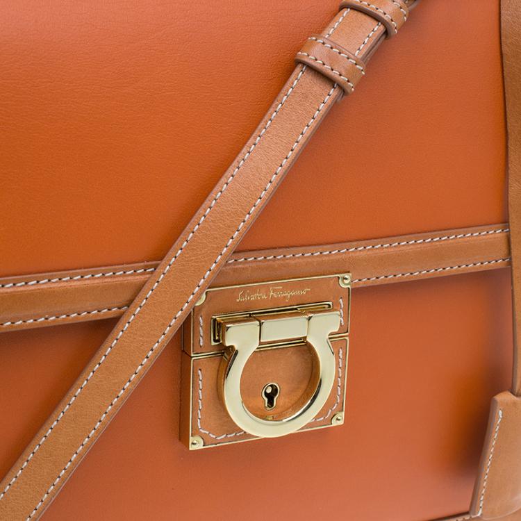 Pre Owned Salvatore Ferragamo Orange Bi Color Leather Marisol Shoulder Bag