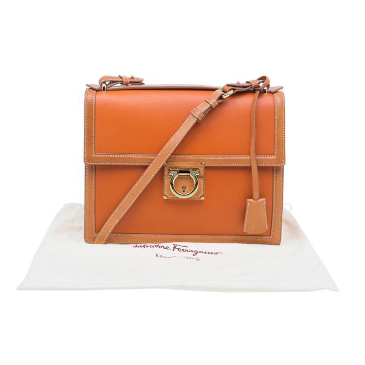 Pre Owned Salvatore Ferragamo Orange Bi Color Leather Marisol Shoulder Bag