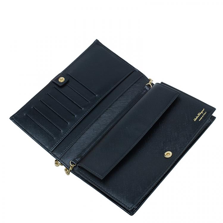 Pre Owned Salvatore Ferragamo Black Leather Miss Vara Chain Wallet