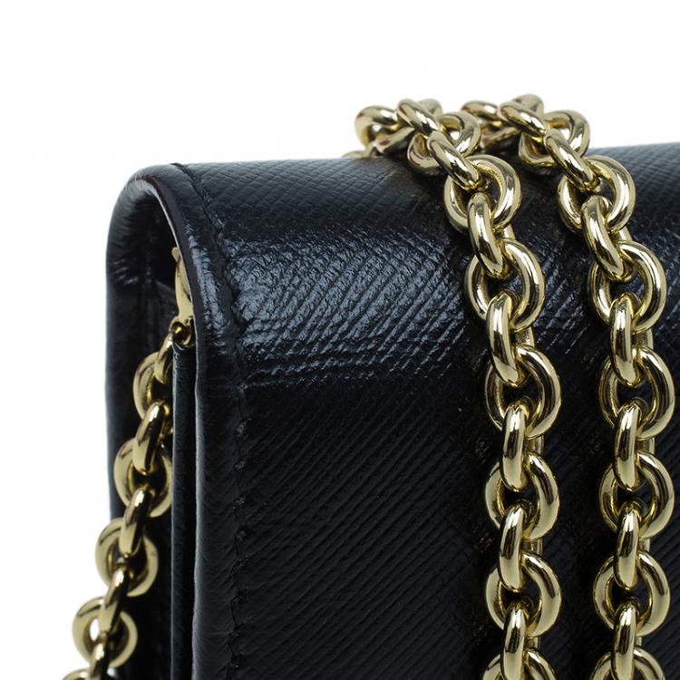 Pre Owned Salvatore Ferragamo Black Leather Miss Vara Chain Wallet