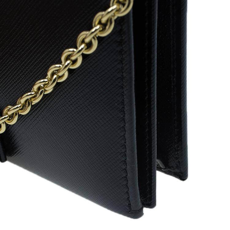 Pre Owned Salvatore Ferragamo Black Leather Miss Vara Chain Wallet