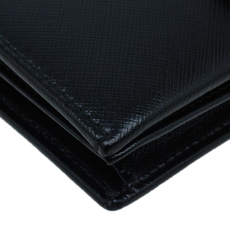 Pre Owned Salvatore Ferragamo Black Leather Miss Vara Chain Wallet