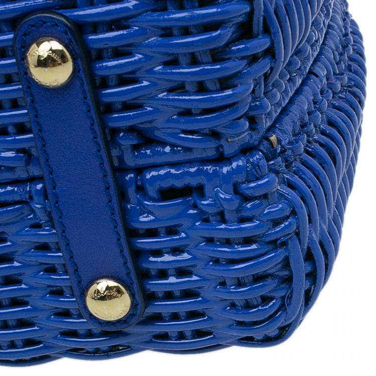 Pre Owned Salvatore Ferragamo Blue Basket Woven Raffia Medium Sofia Top Handle Bag