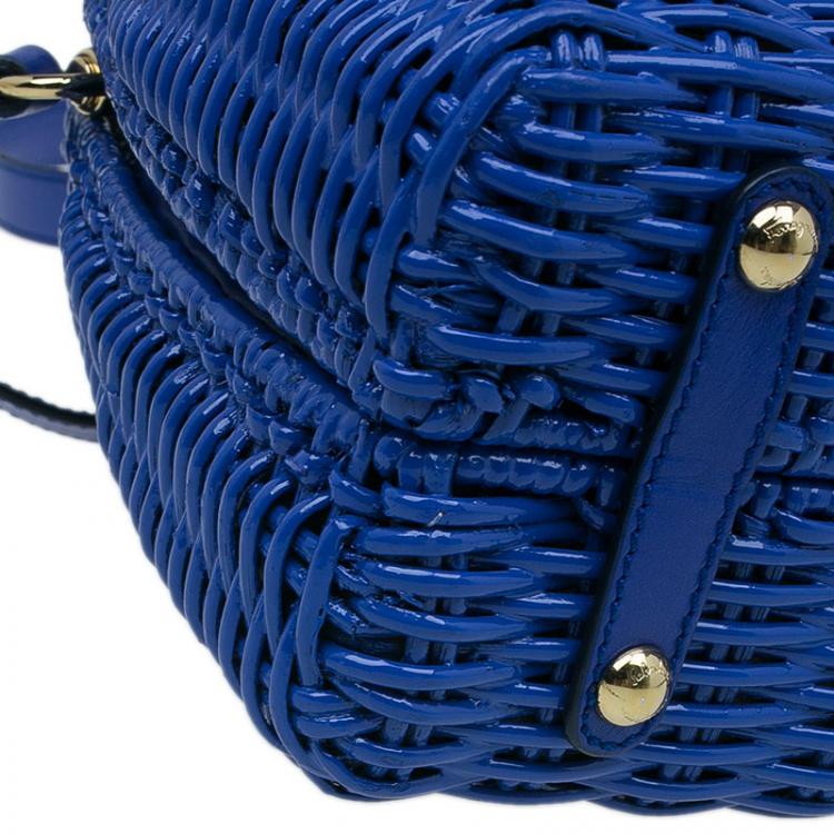 Pre Owned Salvatore Ferragamo Blue Basket Woven Raffia Medium Sofia Top Handle Bag