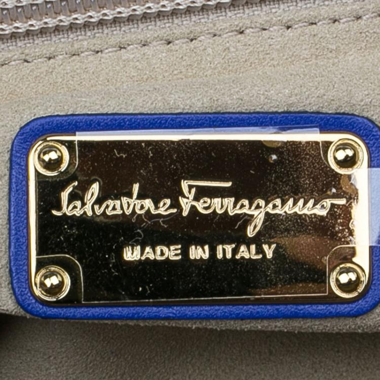 Pre Owned Salvatore Ferragamo Blue Basket Woven Raffia Medium Sofia Top Handle Bag