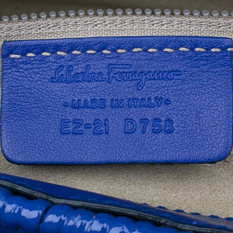 Pre Owned Salvatore Ferragamo Blue Basket Woven Raffia Medium Sofia Top Handle Bag