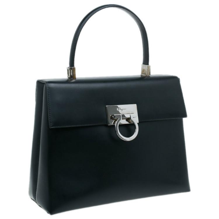 Pre Owned Salvatore Ferragamo Black Leather Kelly Top Handle Bag