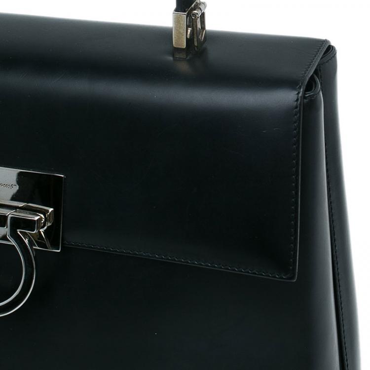 Pre Owned Salvatore Ferragamo Black Leather Kelly Top Handle Bag