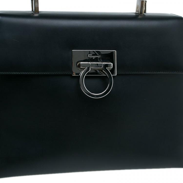 Pre Owned Salvatore Ferragamo Black Leather Kelly Top Handle Bag