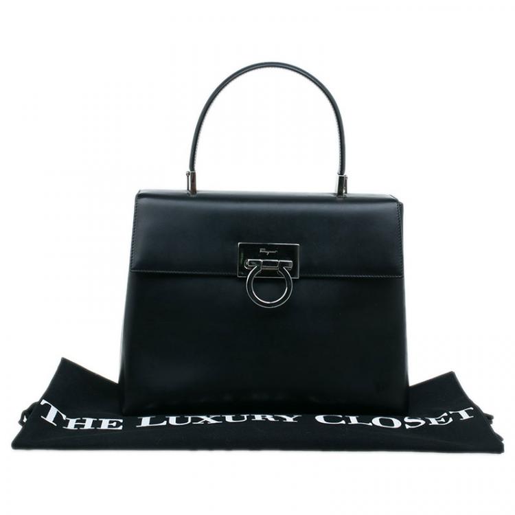 Pre Owned Salvatore Ferragamo Black Leather Kelly Top Handle Bag
