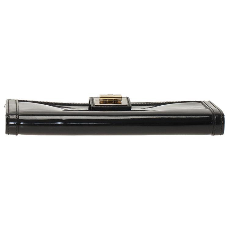 Pre Owned Salvatore Ferragamo Black Patent Leather Continental Wallet