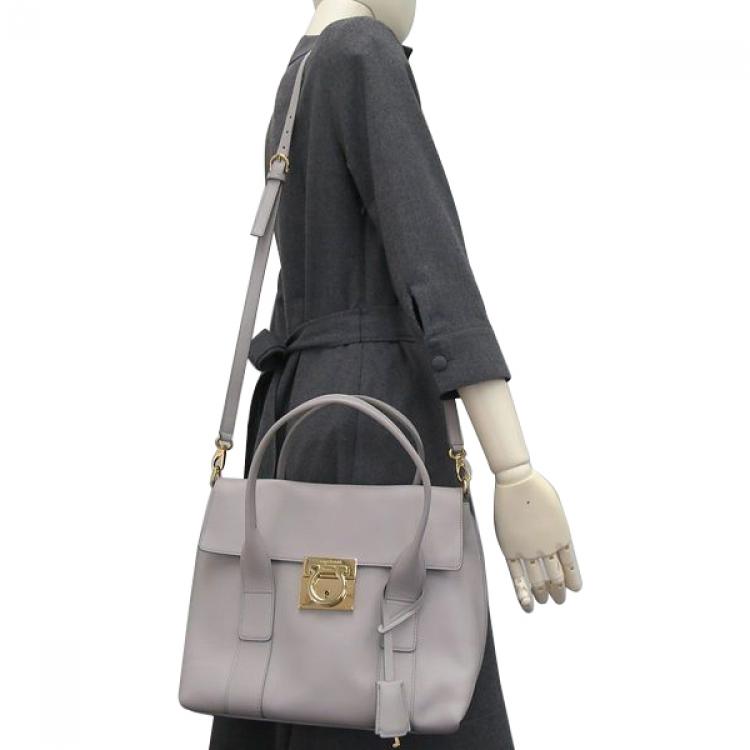 Pre Owned Salvatore Ferragamo Lavender Calfskin Leather Small Sookie Satchel