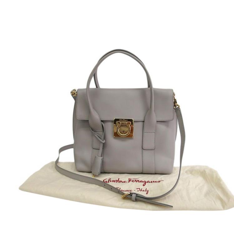 Pre Owned Salvatore Ferragamo Lavender Calfskin Leather Small Sookie Satchel