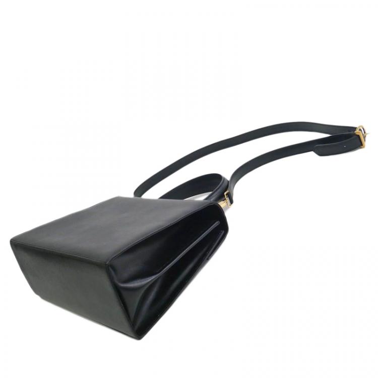 Pre Owned Salvatore Ferragamo Black Embossed Calfskin Leather Kelly Top Handle Shoulder Bag