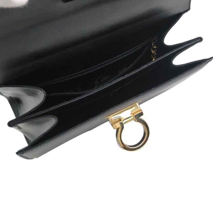 Pre Owned Salvatore Ferragamo Black Embossed Calfskin Leather Kelly Top Handle Shoulder Bag