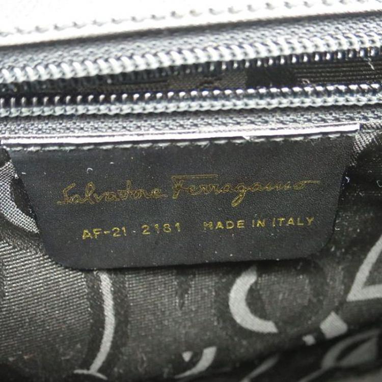 Pre Owned Salvatore Ferragamo Black Embossed Calfskin Leather Kelly Top Handle Shoulder Bag