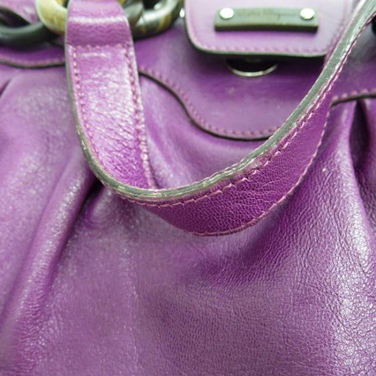 Pre Owned Salvatore Ferragamo Purple Leather Marisa Shoulder Bag