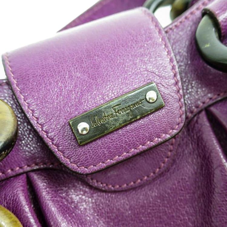 Pre Owned Salvatore Ferragamo Purple Leather Marisa Shoulder Bag