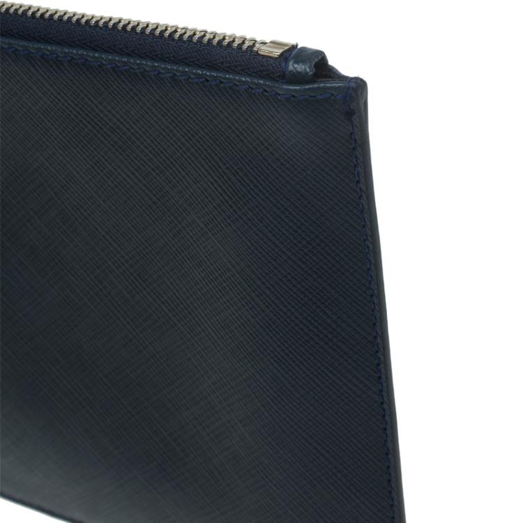 Pre Owned Salvatore Ferragamo Navy Blue Leather Gancio Wristlet Clutch