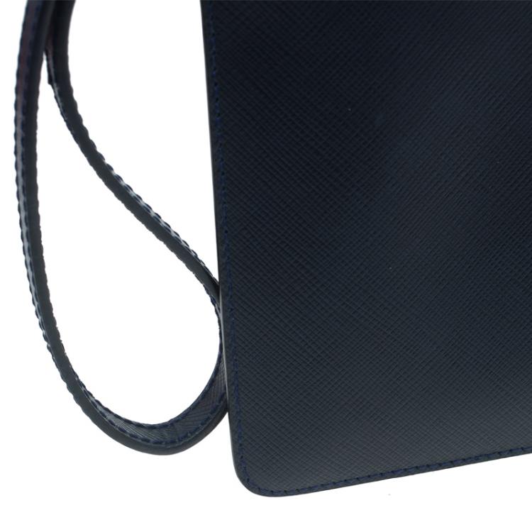 Pre Owned Salvatore Ferragamo Navy Blue Leather Gancio Wristlet Clutch