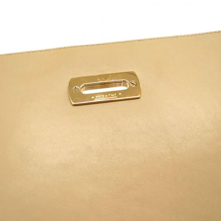 Pre Owned Salvatore Ferragamo Beige Leather Gancini Shoulder Bag